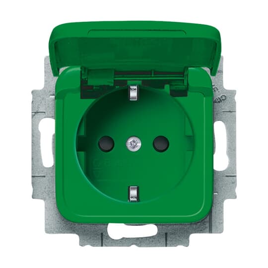 SCHUKO® socket insert Safety Shutter with Hinged Lid green - Reflex SI