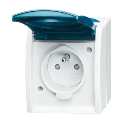 Socket insert with earthing pin, labelling field with Hinged Lid 16 A grey / blue-green  - ocean