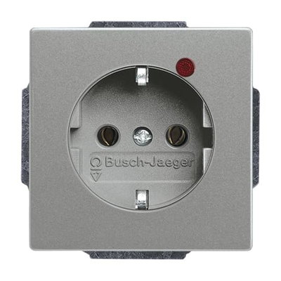 Busch-Protector® SCHUKO® socket insert with Neon lamp /Red with screw terminals grey metallic - Platform 63