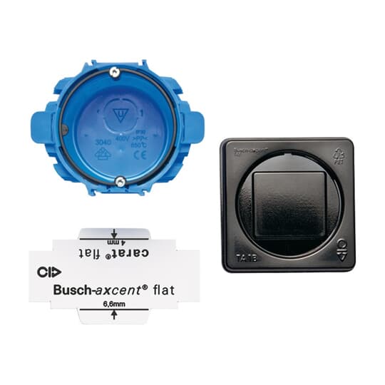 Mounting box set 1 gang with Plastering moulding tool, positioning device, RFID-chip blue - carat