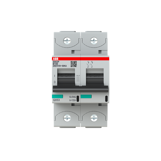 S802P-B100 High Performance Circuit Breaker. B characteristic. 50kA, 100A, 2P