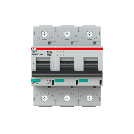 S803P-D80 High Performance Circuit Breaker. D Characteristic. 50kA, 80A, 3P