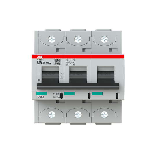 S803P-C125 High Performance Circuit Breaker. C Characteristic. 50kA, 125A, 3P