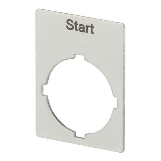 Rectangular legend plate 29,6x39 mm aluminum with text: Start Legend Plate