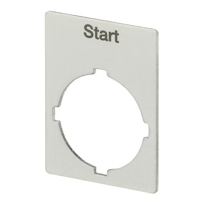 Rectangular legend plate 29,6x39 mm aluminum with text: Start Legend Plate
