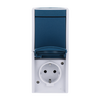 Combination rocker switch with SCHUKO® socket outlet 2-gang, Two-way switch 2P+PE grey / blue-green - ocean