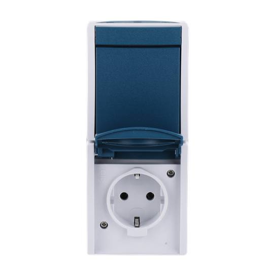 Combination rocker switch with SCHUKO® socket outlet 2-gang, Two-way switch 2P+PE grey / blue-green - ocean – Image 2 of 2