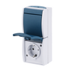 Combination SCHUKO® socket outlet with rocker switch Safety Shutter 2 gang(s), Two-way switch 2P+PE pole, grey / blue-green - ocean