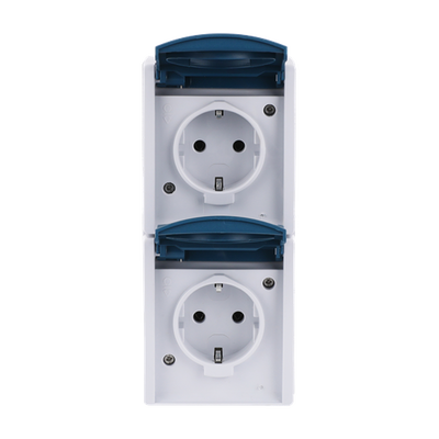 SCHUKO® Double socket with labelling field with Hinged Lid 16 A grey / blue-green  - ocean