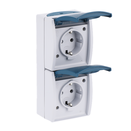 SCHUKO® Double socket with labelling field with Hinged Lid 16 A grey / blue-green  - ocean