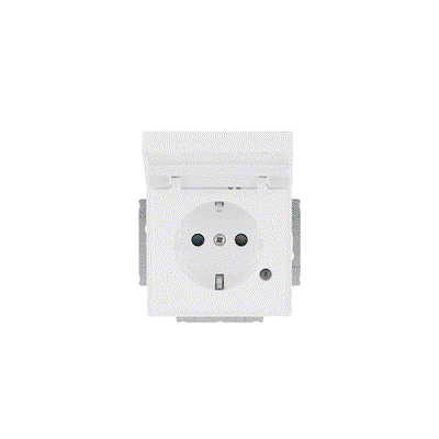 SCHUKO® Socket insert with labelling field Safety Shutter with LED Control light /Green with Hinged Lid with label space studio white - Platform 63