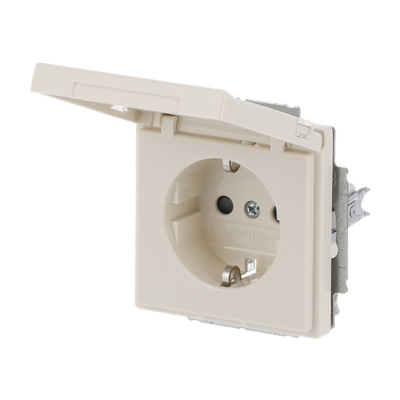 SCHUKO® Socket insert with labelling field Safety Shutter with Hinged Lid with label space ivory white - Platform 63
