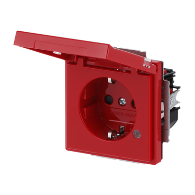 SCHUKO® Socket insert with labelling field Safety Shutter with LED Control light with Hinged Lid with label space red - Platform 63