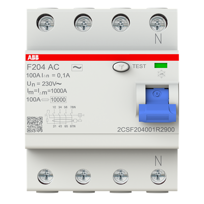 Residual Current Circuit Breaker F200 - 4P - 100 mA - 100 A - Type AC