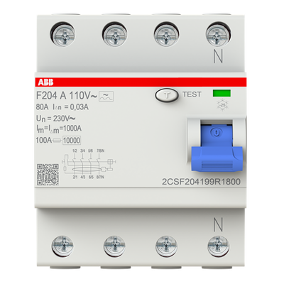 Residual Current Circuit Breaker F200 - 4P - 30 mA - 80 A - Type A