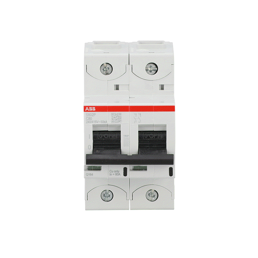S802P-C80 High Performance Circuit Breaker. C Characteristic. 50kA, 80A, 2P