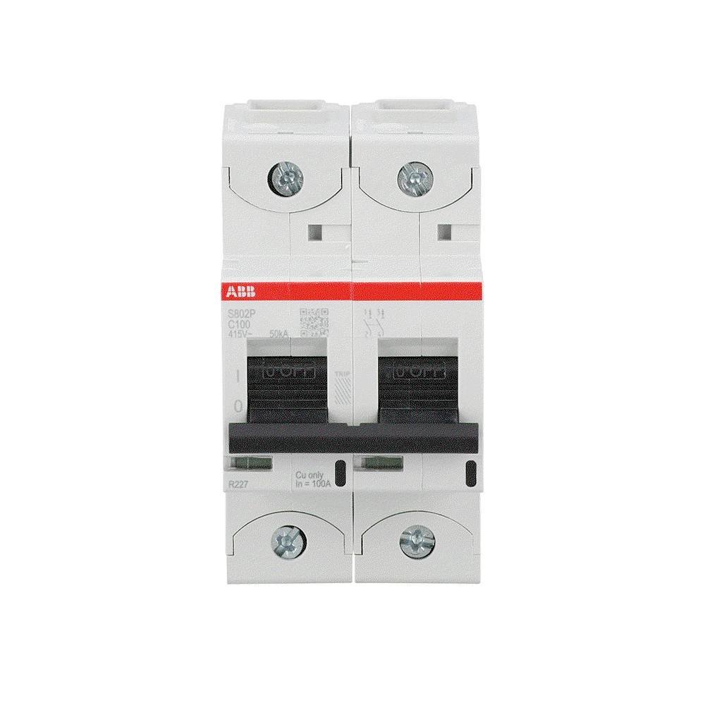 S802P-C100 High Performance Circuit Breaker. C Characteristic. 50kA, 100A, 2P