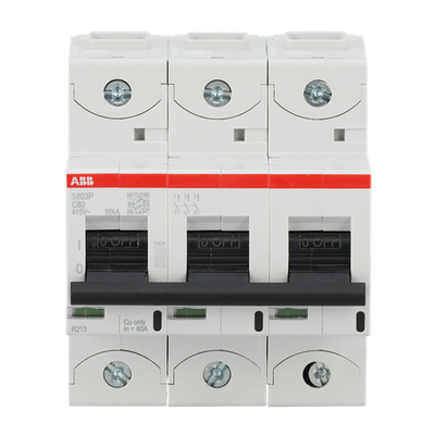 S803P-C80 High Performance Circuit Breaker. C Characteristic. 50kA, 80A, 3P