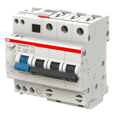 Residual Current Circuit Breaker with Overcurrent Protection DS200 M - 3P - 30 mA - 10 A - B - Type AC