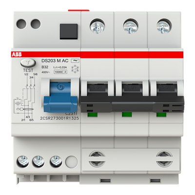 Residual Current Circuit Breaker with Overcurrent Protection DS200 M - 3P - 30 mA - 32 A - B - Type AC