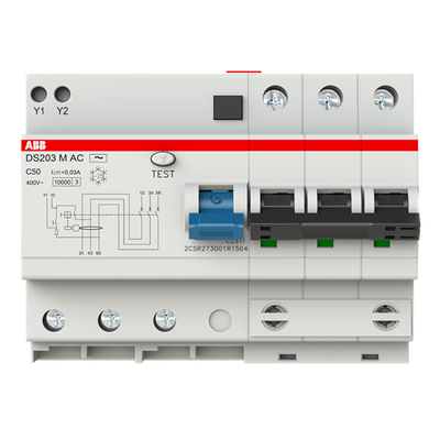 Residual Current Circuit Breaker with Overcurrent Protection DS200 M - 3P - 30 mA - 63 A - C - Type AC