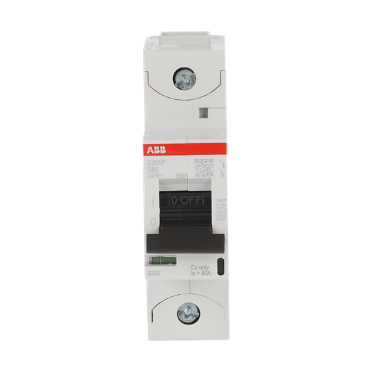 S801P-D80 High Performance Circuit Breaker. D Characteristic. 50kA, 80A, 1P