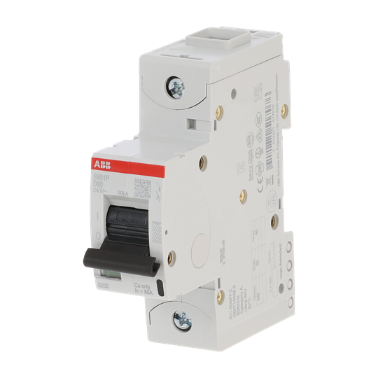 S801P-D80 High Performance Circuit Breaker. D Characteristic. 50kA, 80A, 1P – Image 3 of 3