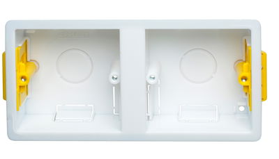 Dual Accessory (Single Gang x 2) Dry Lining Installation Box with Adjustable Lugs 35mm
