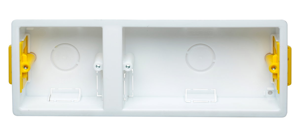 Dual Accessory (Single Gang + Double Gang) Dry Lining Installation Box with Adjustable Lugs 35mm