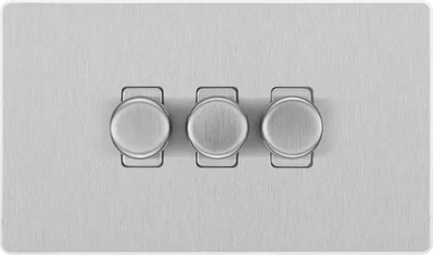 EVOLVE BRUSHED STEEL 200W TRIPLE DIMMER SWITCH 2-WAY PUSH ON/OFF TRAILING EDGE