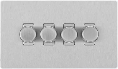 EVOLVE BRUSHED STEEL 200W QUAD DIMMER SWITCH 2-WAY PUSH ON/OFF TRAILING EDGE