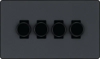 EVOLVE MATT GREY 200W QUAD DIMMER SWITCH 2-WAY PUSH ON/OFF TRAILING EDGE