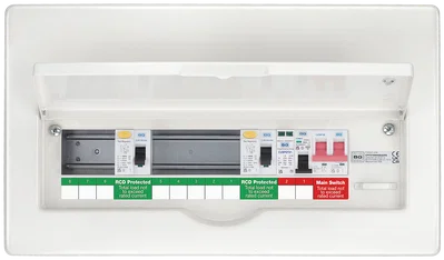 Metal Consumer Unit 8 Way Fully Recessed With 100A Switch, 2 X 100A 30mA A Type RCD 1 X SPD 1 X 32A MCB