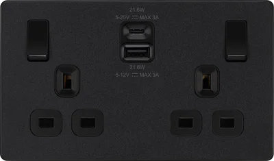 EVOLVE FRONTPLATE ANTIQUE BRASS (BLACK) DOUBLE 13A SOCKET + USB AC 22W
