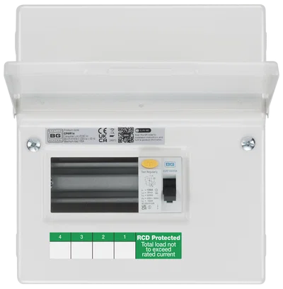 Metal Consumer Unit 16 Mod, 14 Way Unpopulated With 1 X 100A Main Switch 2 X Cover Blanks And With Up Opening Front Cover