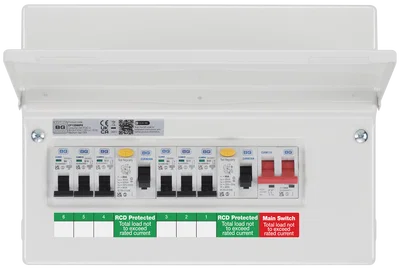 CONSUMER UNIT 12 MOD 6 WAY POPULATED WITH 100A MAIN SWITCH 2 X 80A TYPE A 30MA RCD 6 MCB