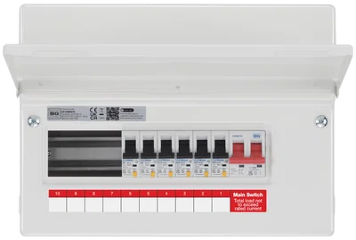 CONSUMER UNIT 12 MOD 10 WAY POPULATED WITH 100A MAIN SWITCH 6 X RCBO