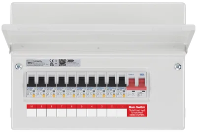CONSUMER UNIT 12 MOD 10 WAY POPULATED WITH 100A MAIN SWITCH 10 X RCBO