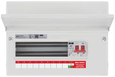 METAL CONSUMER UNIT 12 MOD 9 WAY UNPOPULATED WITH 100A MAIN SWITCH 1 X SPD