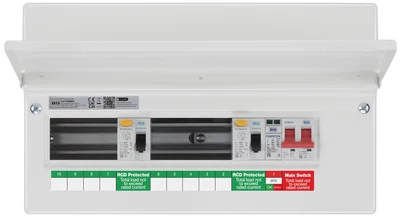 CONSUMER UNIT 16 MOD 9 WAY UNPOPULATED FULLY RECESSED WITH 100A MAIN SWITCH 2 X 80A 30MA TYPE A RCD 1 X SPD