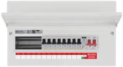 CONSUMER UNIT 16 MOD 13 WAY POPULATED WITH 100A MAIN SWITCH 8 X RCBO 1 X SPD