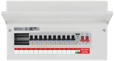 CONSUMER UNIT 16 MOD 13 WAY POPULATED WITH 100A MAIN SWITCH 10 X RCBO 1 X SPD