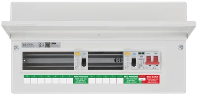 CONSUMER UNIT 19 MOD 12 WAY UNPOPULATED WITH 2 X 100A TYPE A 30MA RCD 100A MAIN SWITCH 1 X SPD