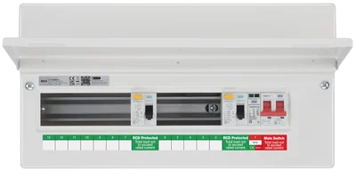 CONSUMER UNIT 19 MOD 12 WAY UNPOPULATED WITH 2 X 80A TYPE A 30MA RCD 100A MAIN SWITCH 1 X SPD