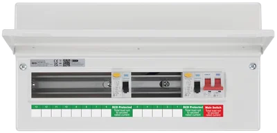 CONSUMER UNIT 19 MOD 13 WAY UNPOPULATED WITH MAIN 100A SWITCH 2 X 100A TYPE A 30MA RCD