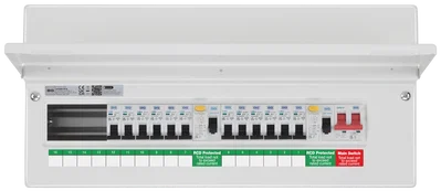 CONSUMER UNIT 22 MOD 16 WAY UNPOPULATED FULLY RECESSED WITH 100A MAIN SWITCH 2 X 100A TYPE A 30MA RCD