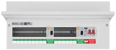 CONSUMER UNIT 22 MOD 15 WAY UNPOPULATED FULLY RECESSED WITH 100A MAIN SWITCH 2 X 100A 30MA TYPE A RCD 1 X SPD