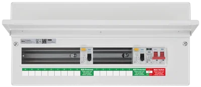 CONSUMER UNIT 22 MOD 15 WAY UNPOPULATED FULLY RECESSED WITH 100A MAIN SWITCH 2 X 80A 30MA TYPE A RCD 1 X SPD