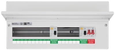 METAL CONSUMER UNIT 22 MOD 16 WAY UNPOPULATED WITH DUAL 80A 30MA TYPE A RCD 100A MAIN SWITCH 4 X COVER BLANKS WITH UP OPENING FRONT COVER