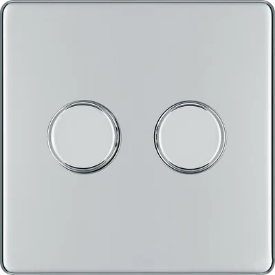 SCREWLESS FLATPLATE POLISHED CHROME 400W DOUBLE DIMMER SWITCH, 2-WAY PUSH ON/OFF